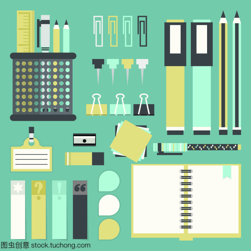 Office 工具、用品和文具图标集 提升平面设计效率与视觉表达